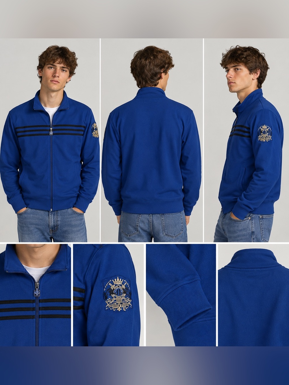 Express Men’s Royal Blue Full Zip Embroidered Crest Track Jacket Size M Retro